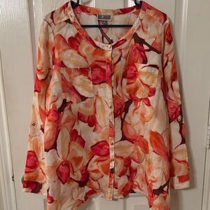 JM Collection Floral Blouse - Red and Orange
